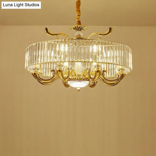 Modern Gold Crystal Block Chandelier Pendant With 6/8 Lights - Stylish Ceiling Suspension Lamp