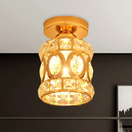Modern Gold Crystal Flush Light For Corridors - Recessed 1 - Light Mount / A