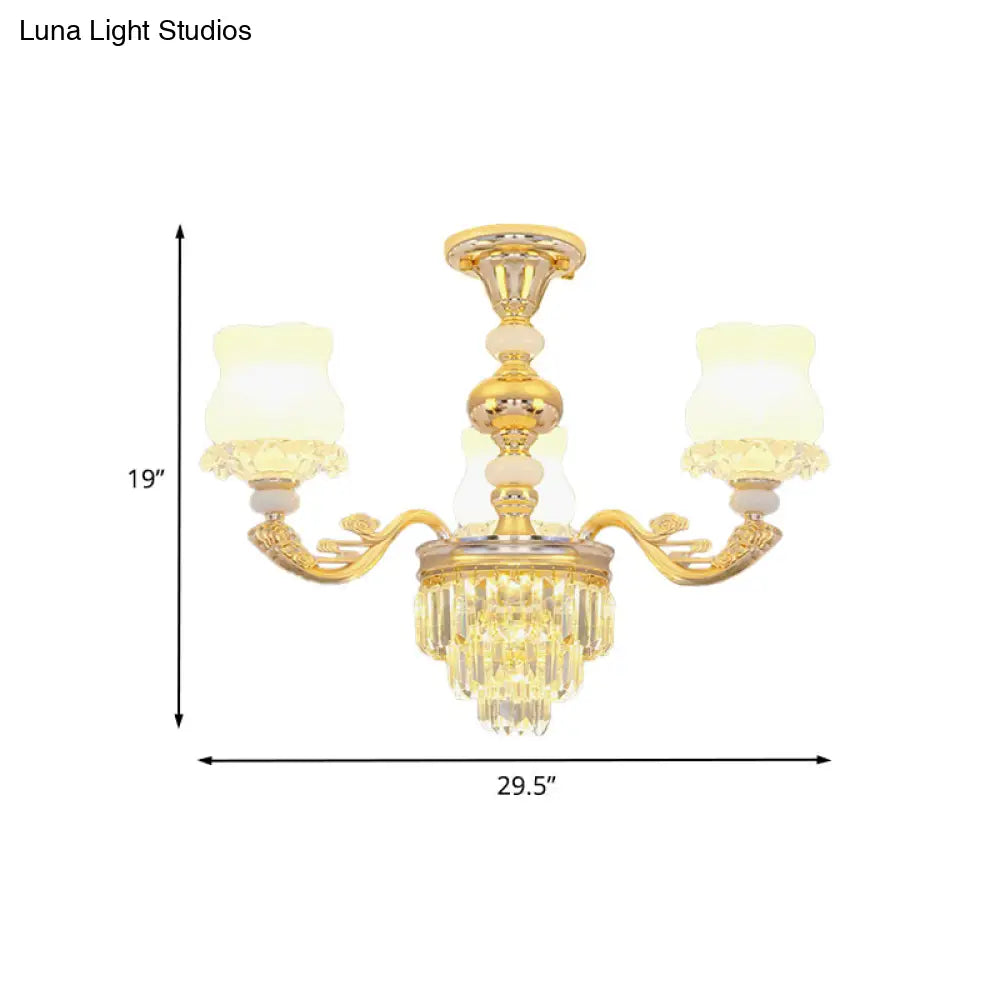 Modern Gold Crystal Glass Flower Ceiling Flush Light For Bedroom (3/6 Lights)