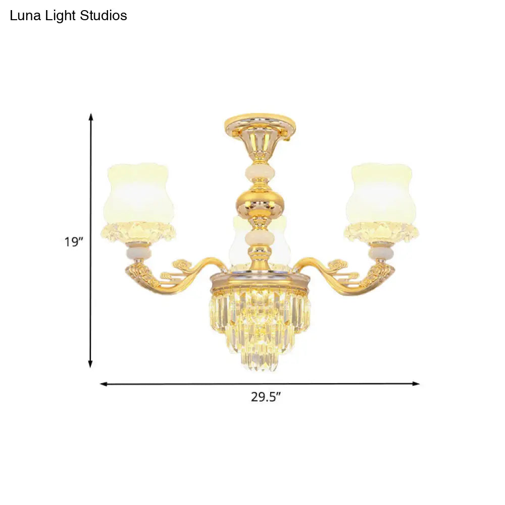 Modern Gold Crystal Glass Flower Ceiling Flush Light For Bedroom (3/6 Lights)