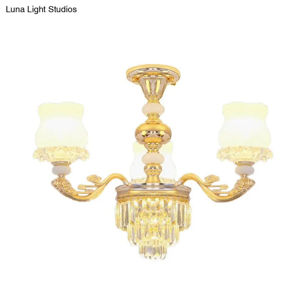 Modern Gold Crystal Glass Flower Ceiling Flush Light For Bedroom (3/6 Lights)