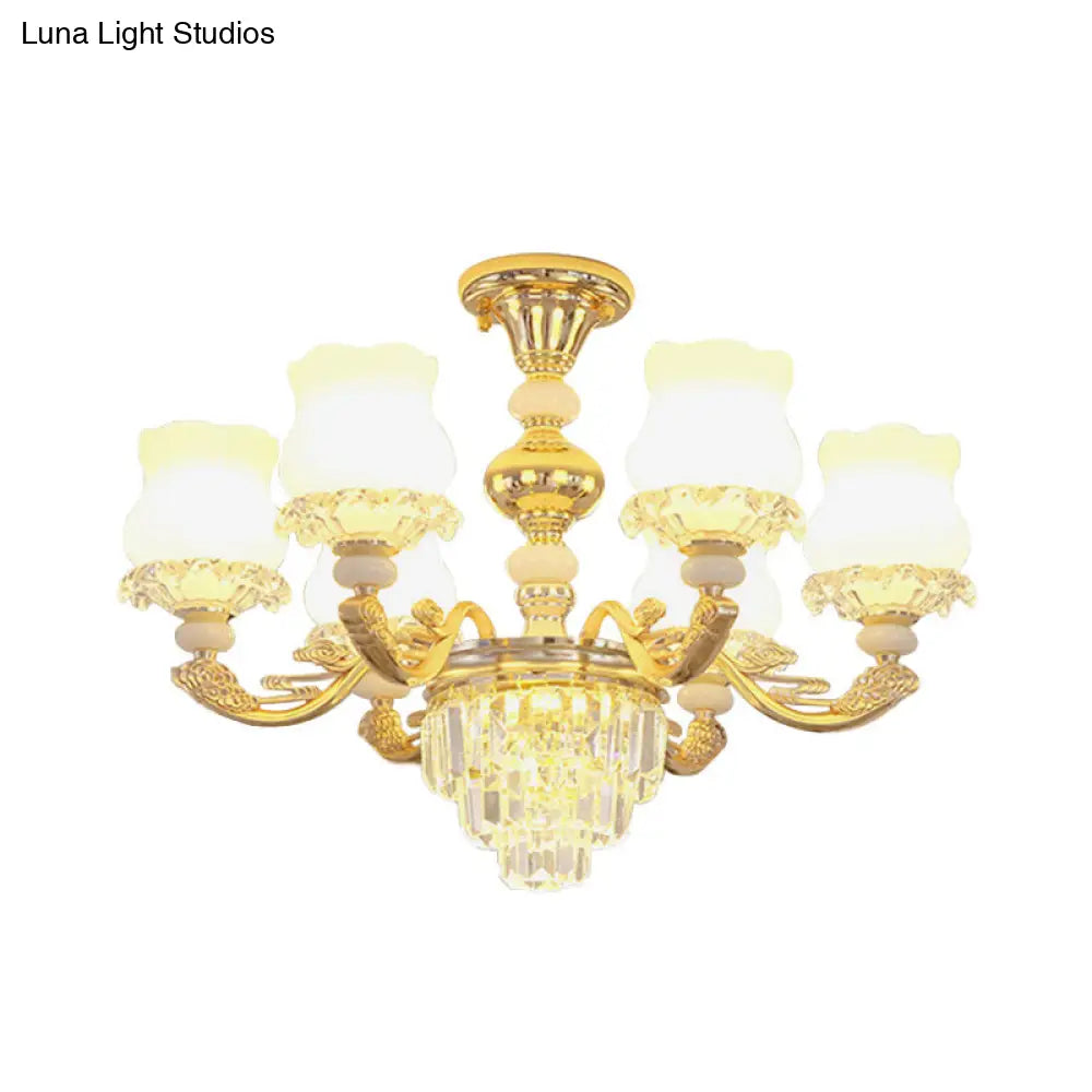 Modern Gold Crystal Glass Flower Ceiling Flush Light For Bedroom (3/6 Lights)