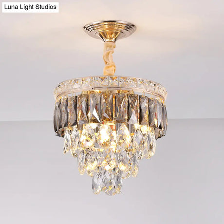 Modern Gold Crystal Leaf Chandelier - 3-Head Balcony Ceiling Lamp