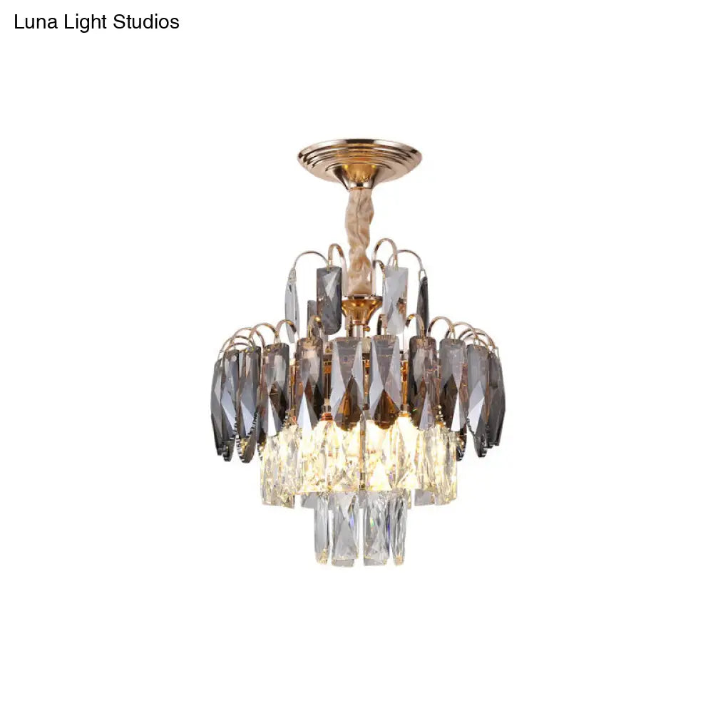 Modern Gold Crystal Leaf Chandelier - 3-Head Balcony Ceiling Lamp
