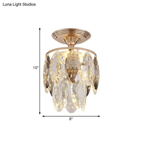 Gold Leaf Chandelier - Modern Crystal Suspension Lamp For Balcony Ceiling (3-Head)