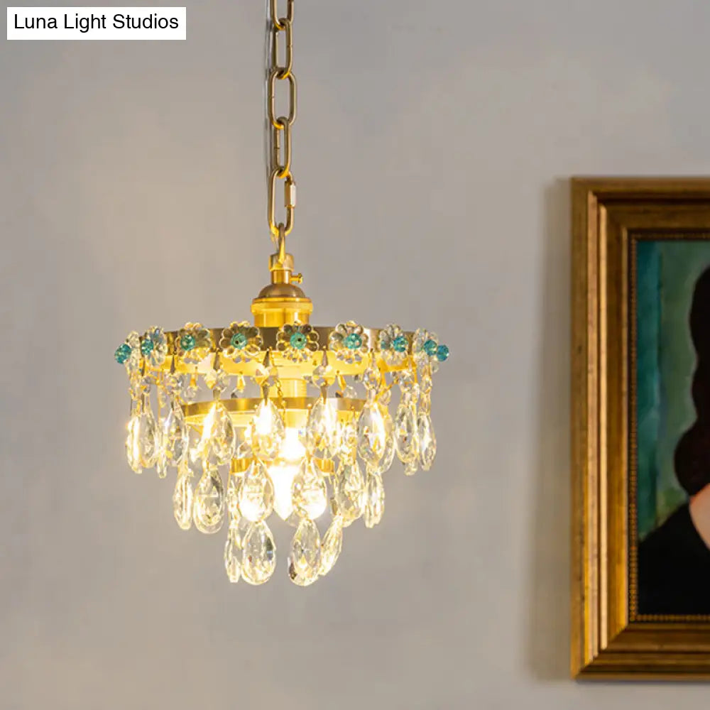Modern Gold Crystal Pendant Lamp - Tapered Faceted Design 4 Bulbs Perfect For Dining Room Ceiling