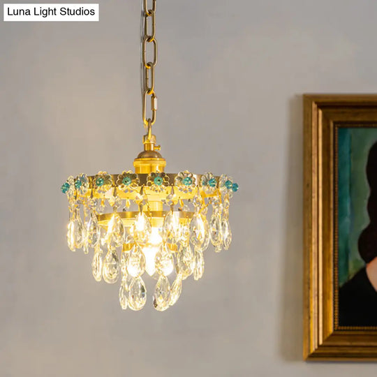 Modern Gold Crystal Pendant Lamp - Tapered Faceted Design 4 Bulbs Perfect For Dining Room Ceiling