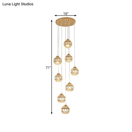 Modern Gold Crystal Pendant Light Cluster With 8 Lights For Stair - Meteor Shower Inspired Hanging