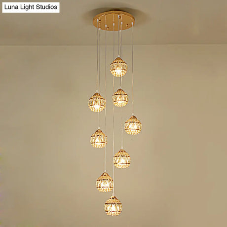 Modern Gold Crystal Pendant Light Cluster With 8 Lights For Stair - Meteor Shower Inspired Hanging
