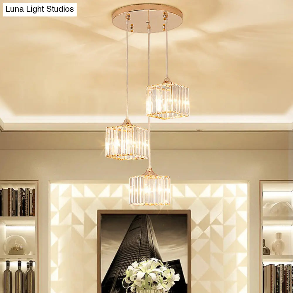 Gold Crystal Prism Pendant Light: Modern Stylish 3-Light Fixture / B