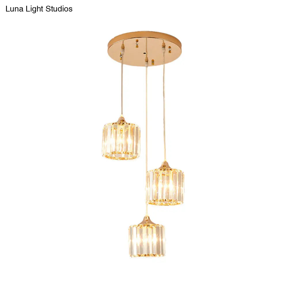 Modern Gold Crystal Prism Pendant Light Fixture With Round Canopy - Stylish Ceiling Hanging