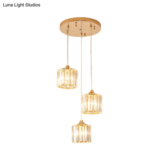 Modern Gold Crystal Prism Pendant Light Fixture With Round Canopy - Stylish Ceiling Hanging