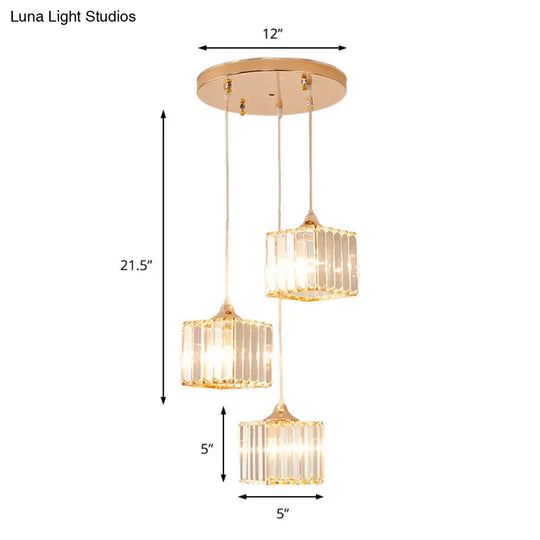 Modern Gold Crystal Prism Pendant Light Fixture With Round Canopy - Stylish Ceiling Hanging