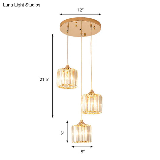 Modern Gold Crystal Prism Pendant Light Fixture With Round Canopy - Stylish Ceiling Hanging
