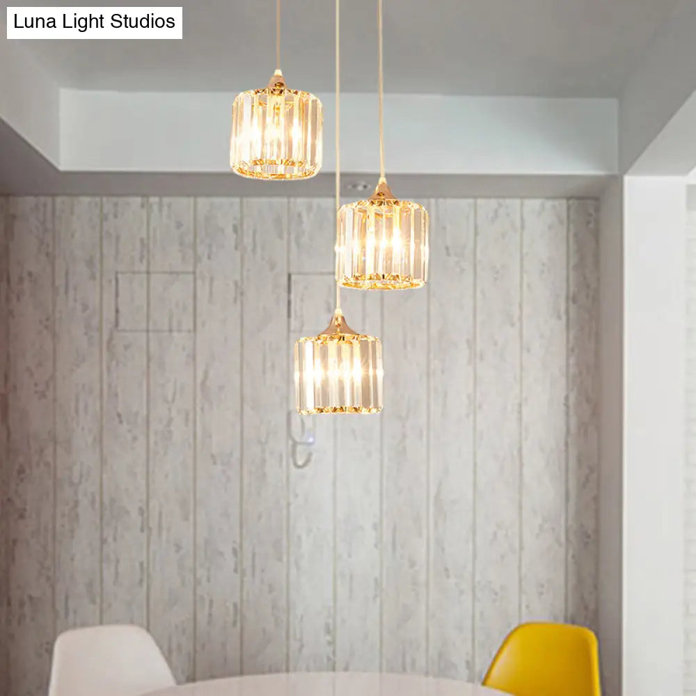 Gold Crystal Prism Pendant Light: Modern Stylish 3-Light Fixture / A