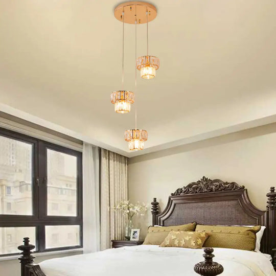 Modern Gold Crystal Prism Pendant Light Fixture With Round Canopy - Stylish Ceiling Hanging / C