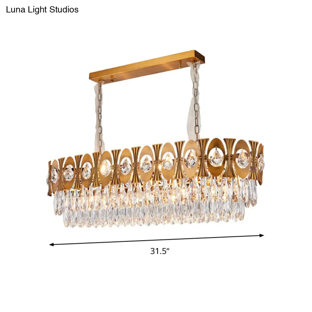 Modern Gold Crystal Rod Island Pendant Light - 10 Heads Oval Suspension Design