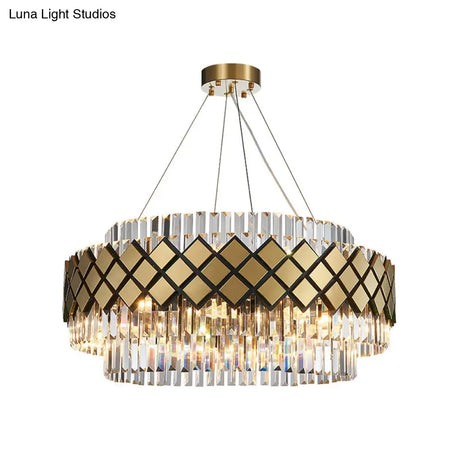 Modern Gold Crystal Round Suspension Chandelier For Living Room