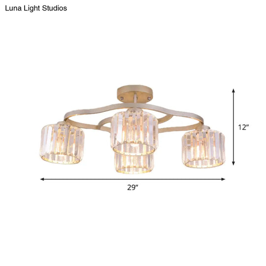 Modern Gold Crystal Shade Semi Flush Mount Ceiling Lamp For Dining Room (4/6-Bulb)