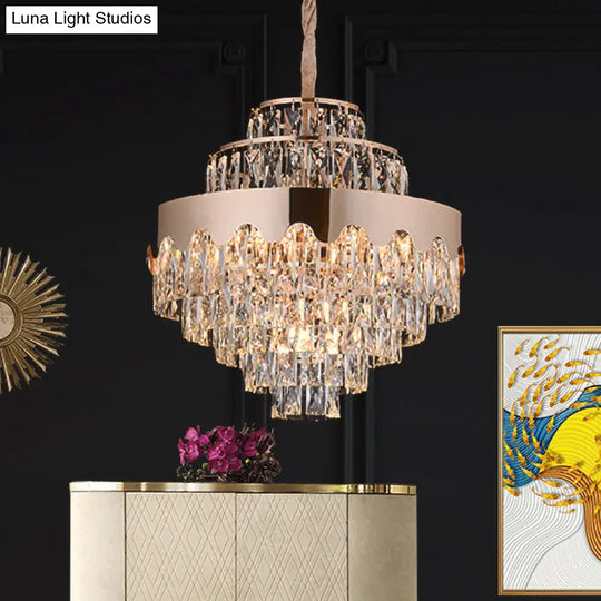 Modern Gold Crystal Tiered Chandelier - 7/12 Lights Dining Room Pendant