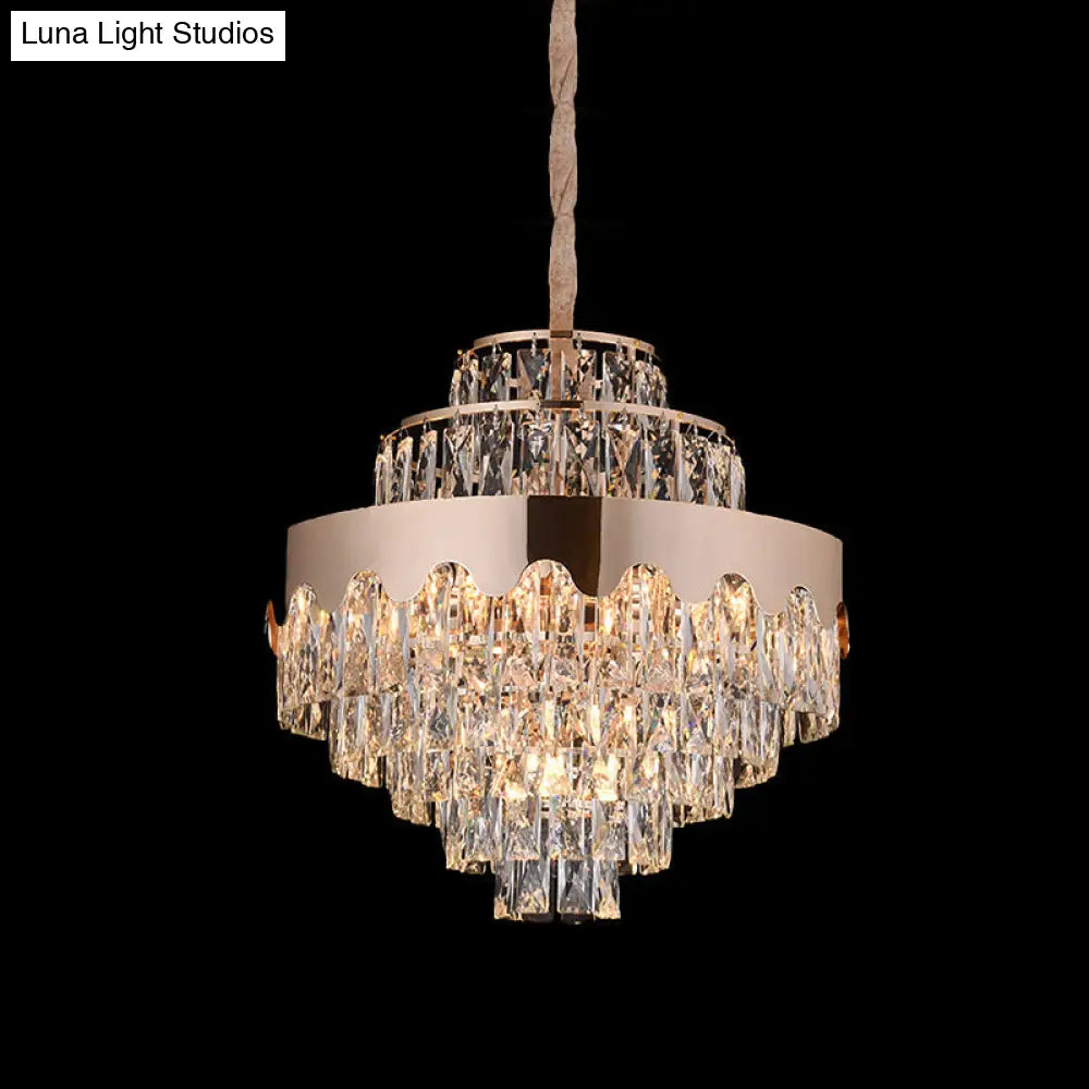Modern Gold Crystal Tiered Chandelier - 7/12 Lights Dining Room Pendant