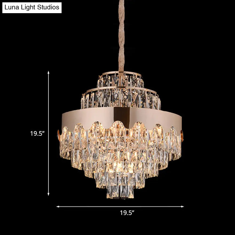 Modern Gold Crystal Tiered Chandelier - 7/12 Lights Dining Room Pendant