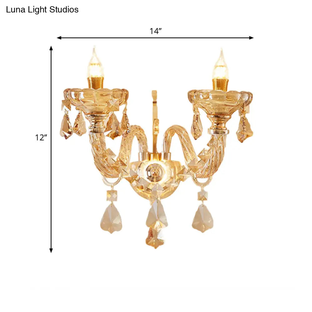 Modern Gold Crystal Wall Sconce With Faceted Heads - Elegant Bedroom Flower Lamp