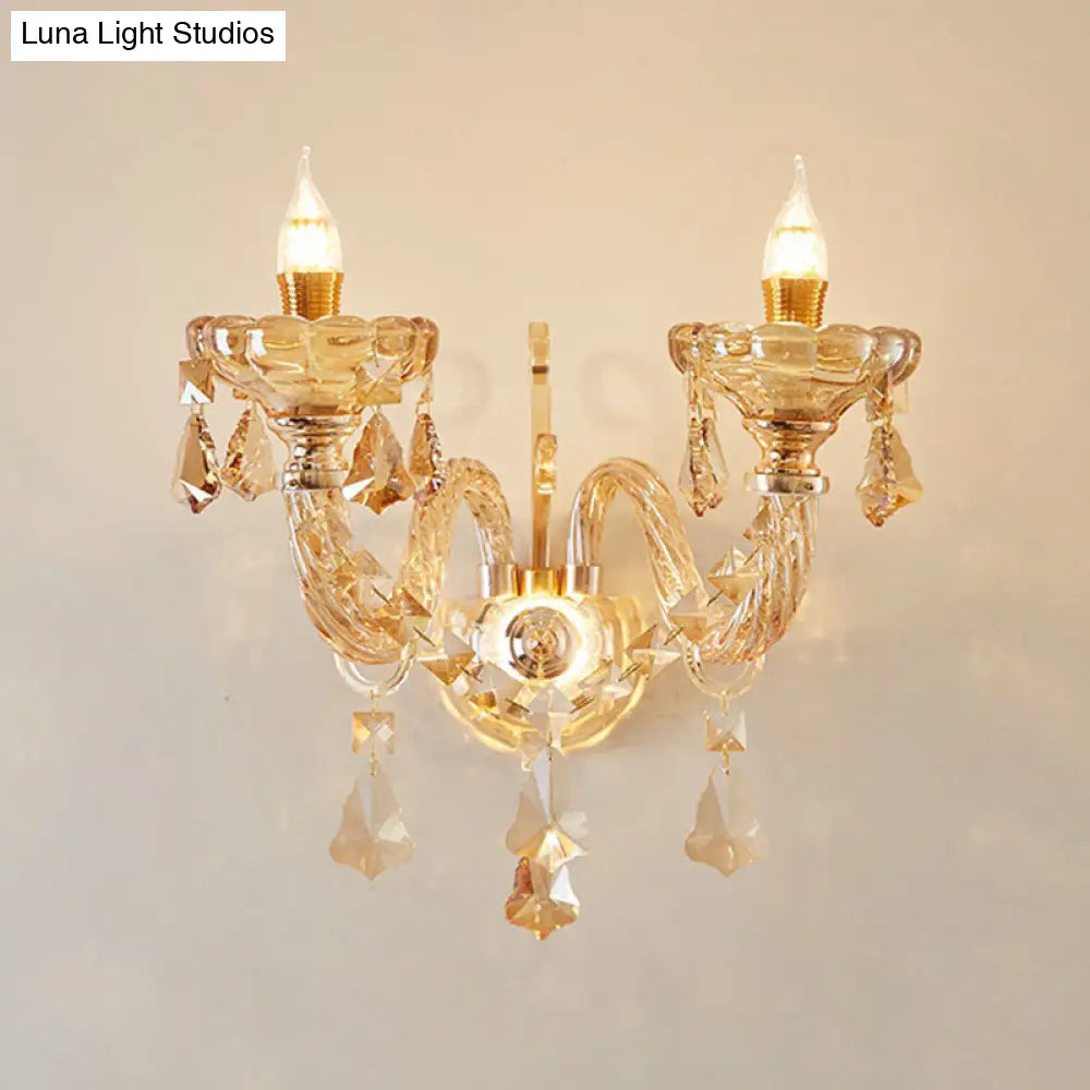 Modern Gold Crystal Wall Sconce With Faceted Heads - Elegant Bedroom Flower Lamp