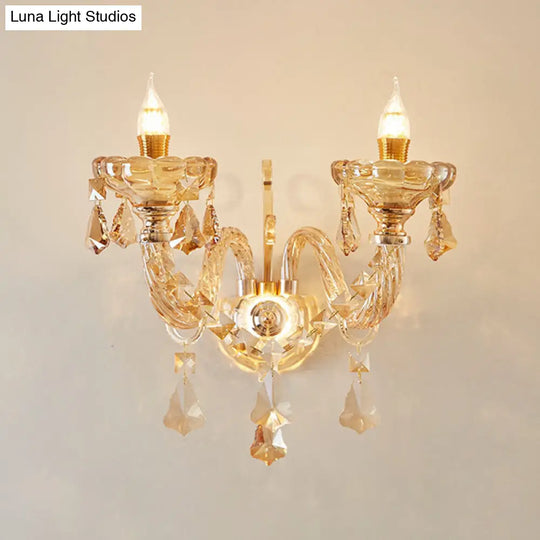 Modern Gold Crystal Wall Sconce With Faceted Heads - Elegant Bedroom Flower Lamp