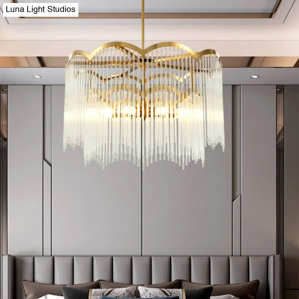 8-Light Wavy Metal Frame Modern Gold Crystal Chandelier: Tubular Hanging Ceiling Light