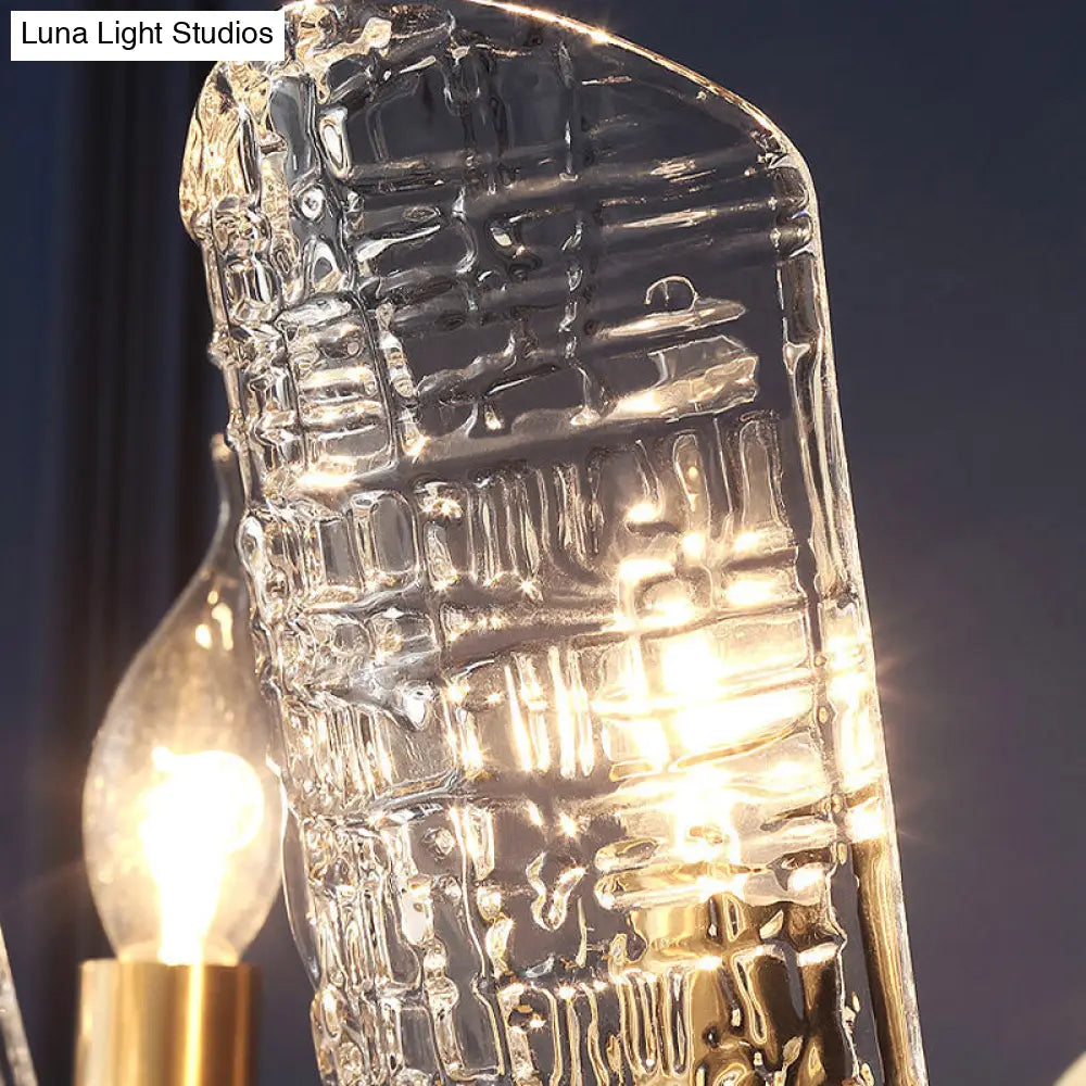 Modern Gold Curved Wall Mount Sconce With Clear Water Glass - 1/2 Lights For Living Room