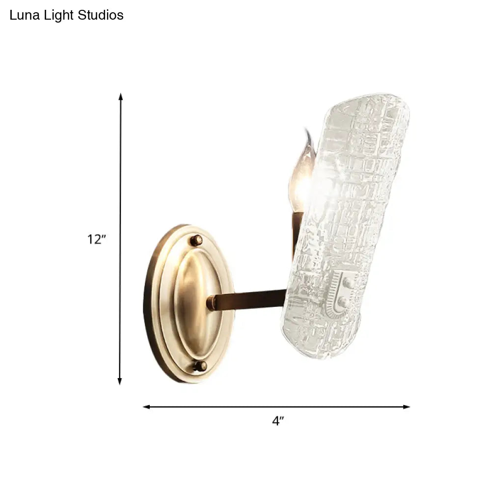 Modern Gold Curved Wall Mount Sconce With Clear Water Glass - 1/2 Lights For Living Room