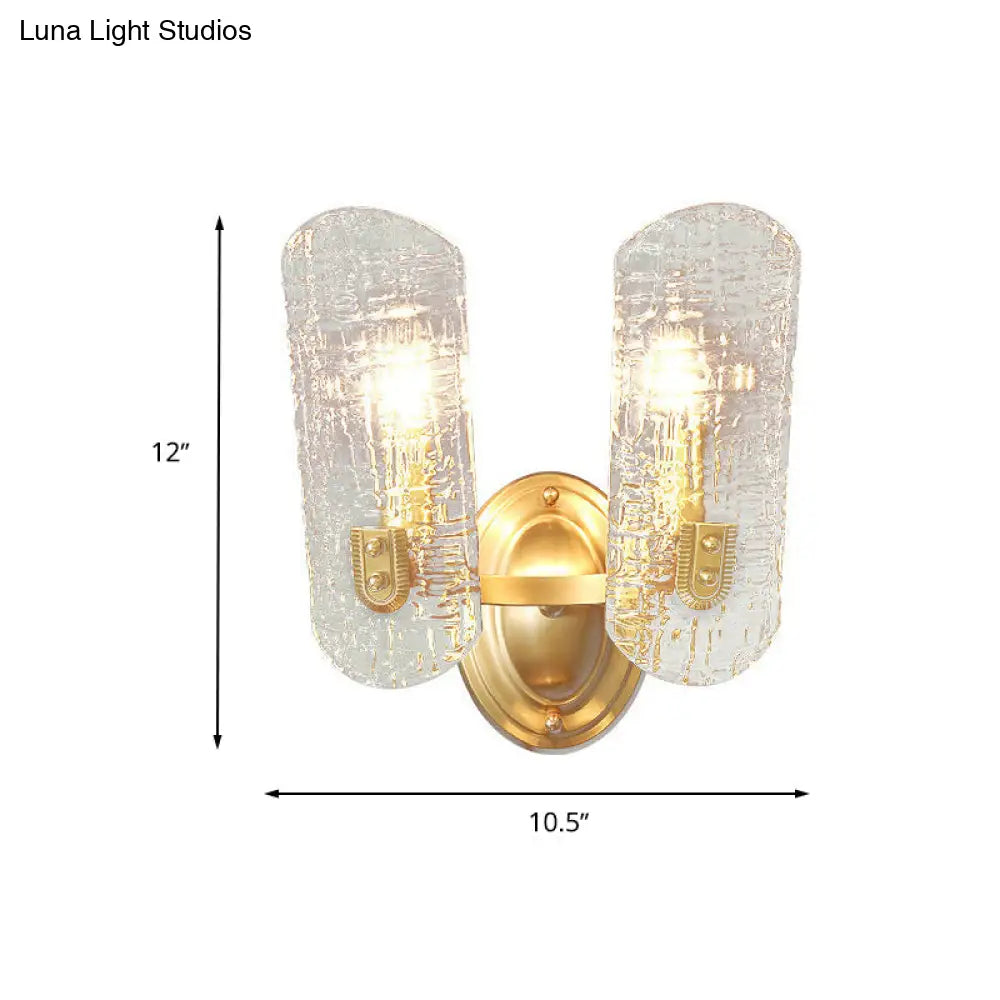 Modern Gold Curved Wall Mount Sconce With Clear Water Glass - 1/2 Lights For Living Room