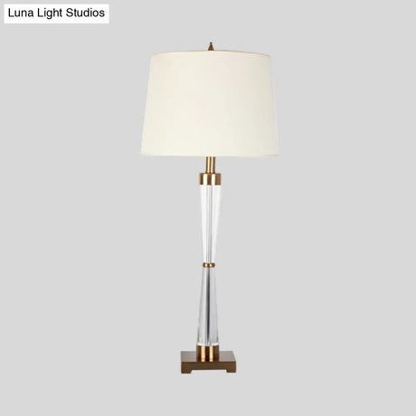 Modern Gold Desk Lamp With Barrel Fabric Shade Perfect For Living Room