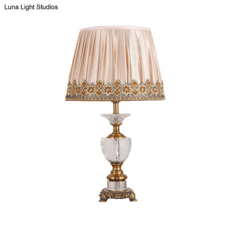 Modern Gold Desk Lamp With Fabric Shade & Metallic Sculpted Base