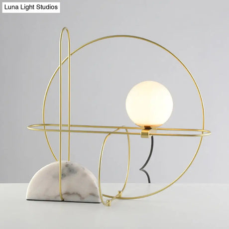 Modern Gold Desk Lamp With Glass Shade - Round Metal Base 1 Head