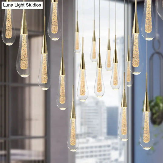 Modern Drop Shaped Pendant Clear Crystal Dining Ceiling Hang Lamp - Stylish Gold Design