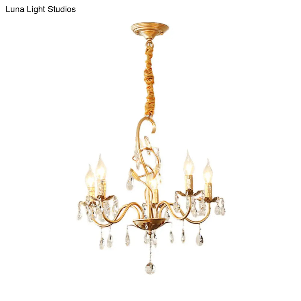 Modern Gold Chandelier Lamp With Crystal Deco - 5/8-Light Metallic Pendant Light
