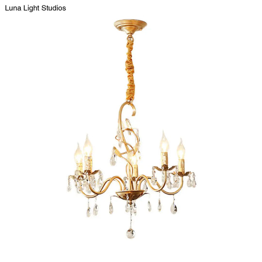 Modern Gold Chandelier Lamp With Crystal Deco - 5/8-Light Metallic Pendant Light