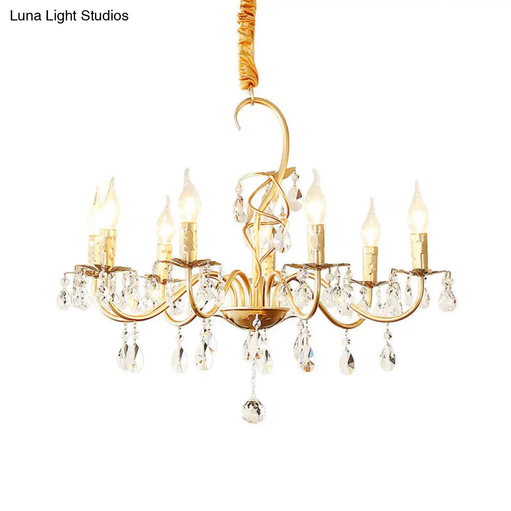 Modern Gold Chandelier Lamp With Crystal Deco - 5/8-Light Metallic Pendant Light