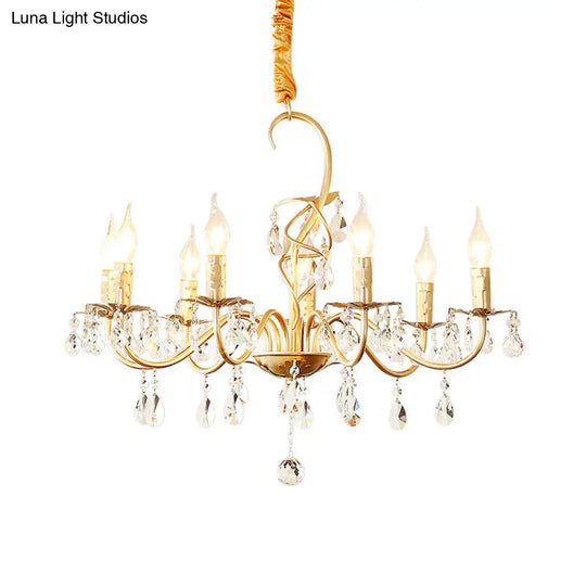 Modern Gold Chandelier Lamp With Crystal Deco - 5/8-Light Metallic Pendant Light