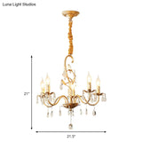 Modern Gold Finish 5/8-Light Metallic Chandelier Lamp With Crystal Deco And Curved Arm