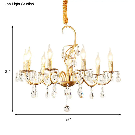 Modern Gold Chandelier Lamp With Crystal Deco - 5/8-Light Metallic Pendant Light