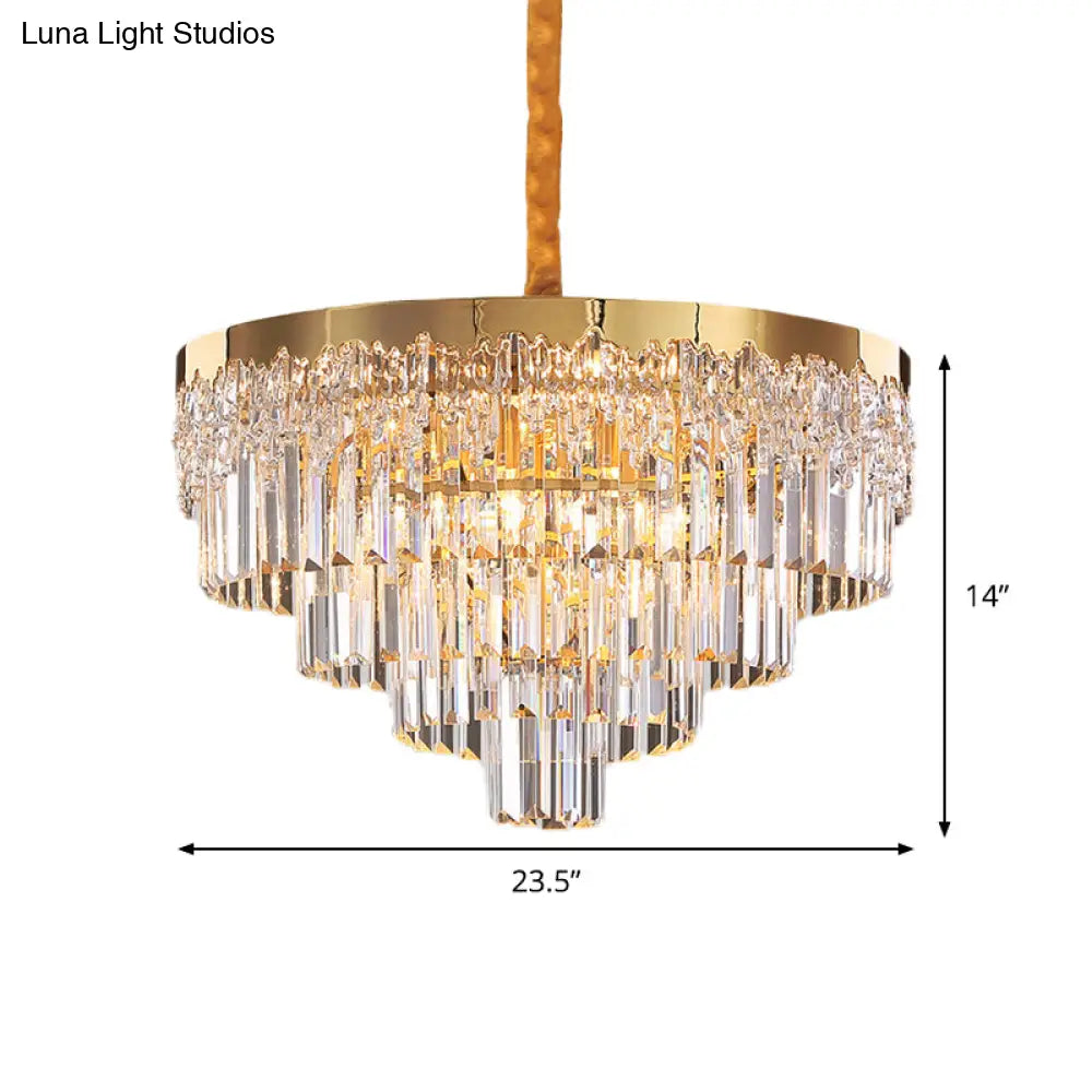 Modern Gold Finish Chandelier With Crystal Blocks 6/10 Bulbs 19’/23.5’ Width