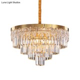 Modern Gold Finish Chandelier With Crystal Blocks 6/10 Bulbs 19’/23.5’ Width