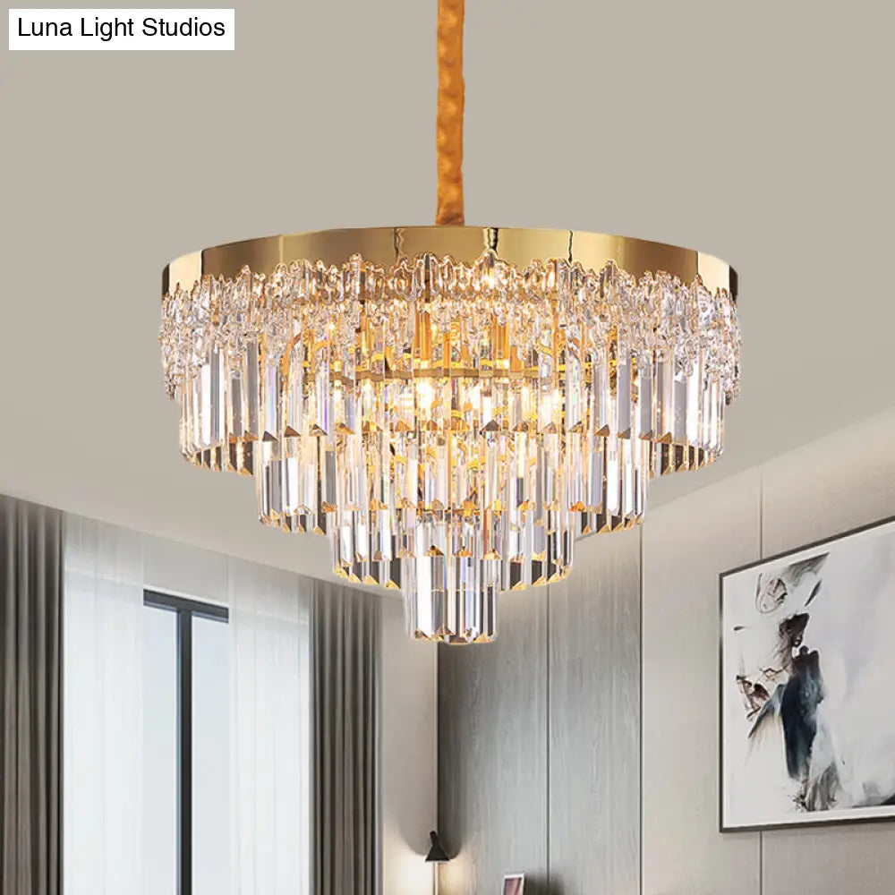 Modern Gold Finish Chandelier With Crystal Blocks 6/10 Bulbs 19’/23.5’ Width