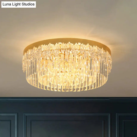 Modern Gold Finish Flush Mount Ceiling Light With Crystal Rods - 3/5/6 Heads 3 - Sided Clear