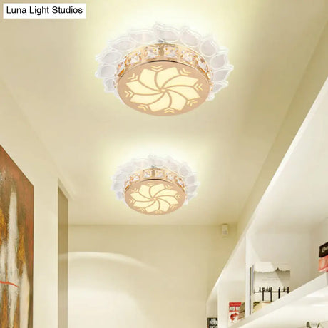 Modern Gold Finish Led Ceiling Lamp With Clear Crystal Cherry Blossom Design And Multi-Color