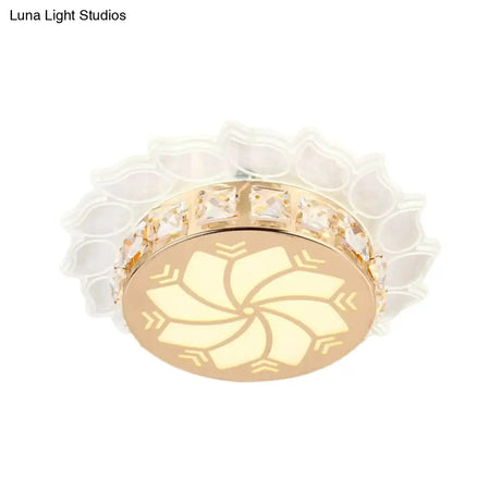Modern Gold Finish Led Ceiling Lamp With Clear Crystal Cherry Blossom Design And Multi - Color