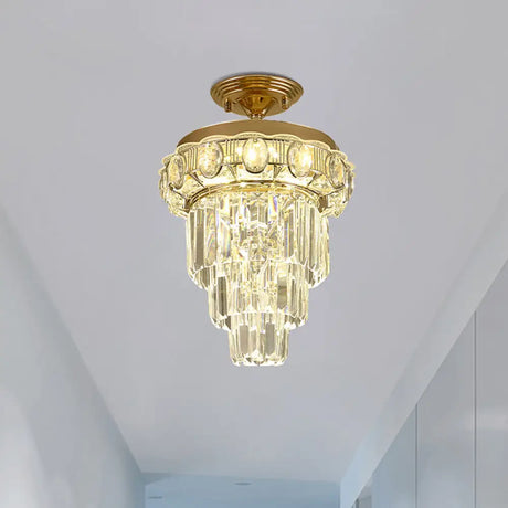 Modern Gold Finish Led Crystal Block Ceiling Lamp - Semi Mount Lighting Clear / A
